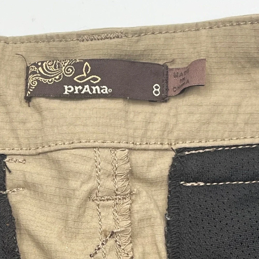 Prana Halle Shorts Womens 8 Khaki Tan Hiking Outdoor Ripstop Stretch Nylon